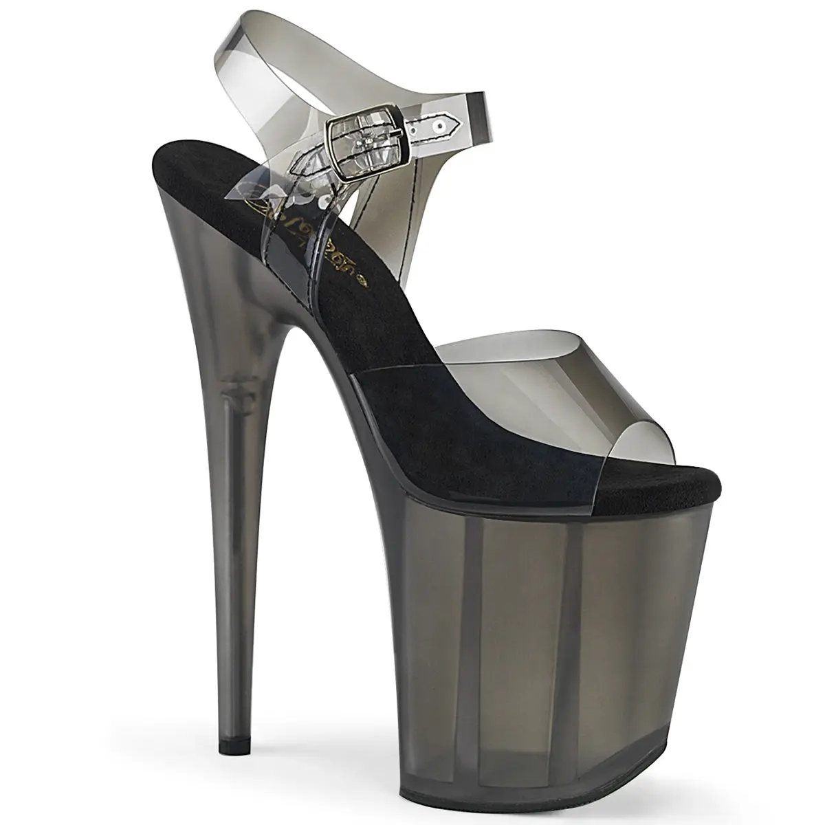 Pleaser Women's Flamingo-808N-T Stylish 8" High Heels, Ankle Strap Sandals with 4" Tinted Platform, Black and Gray Fashion Footwear, Shoe, Black/Gray, Adjustable, Bold, Stage, Dancers, 4" (100Mm) Tinted Platform, 4-Inch Tinted Platform