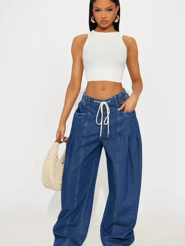 Monterey Loose Fit Flowy Denim Jeans - Dark Wash Monterey Loose Fit Flowy Denim Jeans - Dark Wash