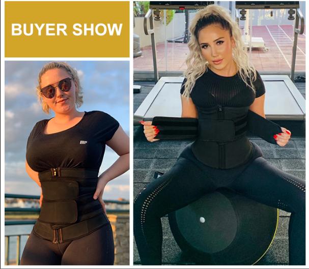 FeelinGirl Women Long Torso Sauna Workout Double Belts Neoprene Sports Waist Belt Corset Waist Cincher Zipper Trimmer Womenswear