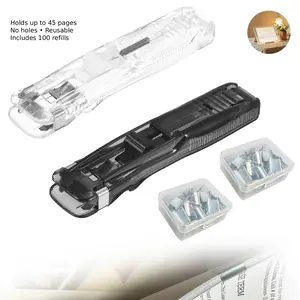 Chonson Staple-Free Push Clip Set – 2 Pushers + 100 Refills, Binds 45 Pages, No-Hole Binder for Desk Reset & Classroom Office Stationery Supplies, Hanging,Hangers,Organiser,Paper Fastener