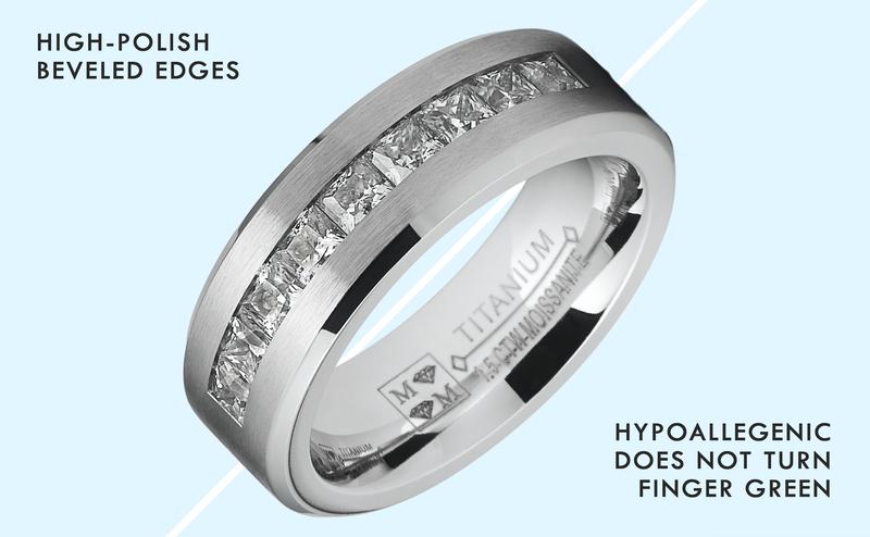 Mens 1.5 Carats Moissanite Wedding Band Engagement Ring 9 large Princess-Cut 8MM