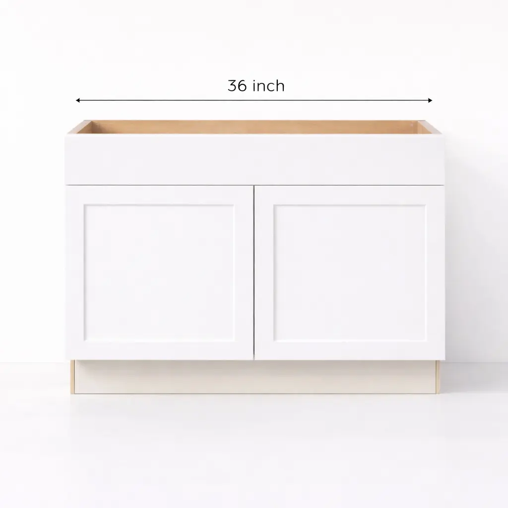 36” White Shaker Vanity Base – Flat-Pack – No Drawers (Taller) 36 x 34 x 21 cabinets