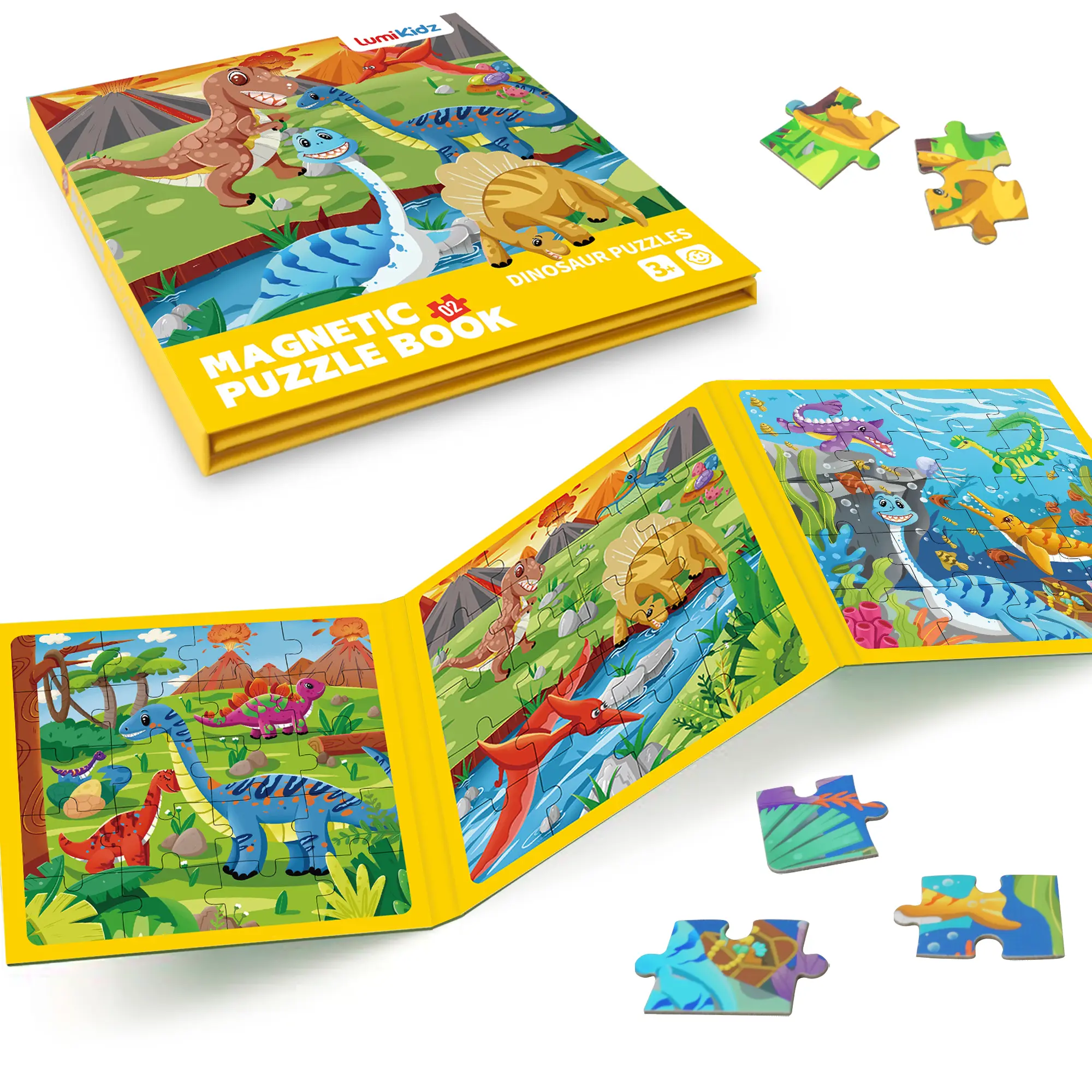 [BackToSchool] LumiKidz Magnetic Dinosaur Jigsaw Puzzle Pieces - 60-Piece Sudoku Unisex Toddler Toys, Kids Learning Materials for Ages 2-6, Car & Airplane Road Trip Games,Puzzle Toy for kids,montessori puzzle gift
