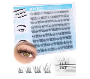 JIMIRE Natural Self Adhesive Eyelashes Wispy Pre Glued Lash Clusters No Glue Needed Press on Lashes Reusable Self Adhesive Lash Clusters Easy to Apply 9-12MM 108Pcs Pack