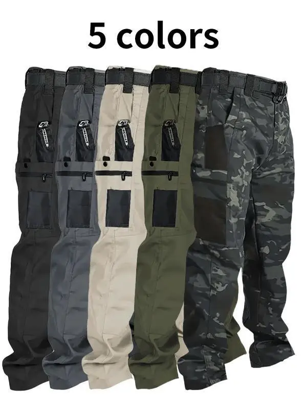 Men's Plain Tactical Trouser - 230g/m² New Fabric, Multiple Pockets, Zipper Closures, Durable Menswear Bottoms with Pockets for Spring & Autumn Outdoor Hiking, Camping, Mens Clothing, Work Pants, Work‑To‑Hike Ready