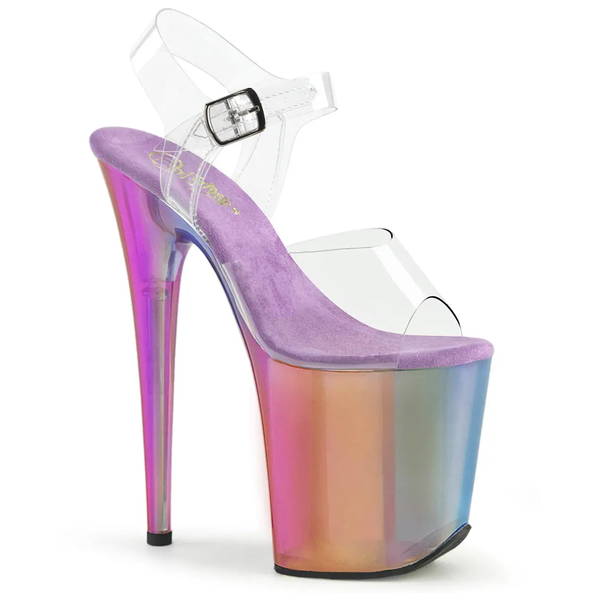 Pleaser 808RMT Women's Classy Elegant Platform Heels - Clear/Multicolor Ankle Strap Sandals, Fashion Party Shoes, High Heel Shoes
