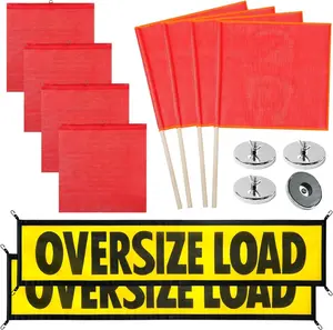 Maeklon 14 Pcs Magnetic Truck Oversize Load Sign Kit, 2Pcs Oversized Load Banner, 4 Pcs Mesh Warning Flag with Wood Dowel, 4 Pcs Warning Flag with Wire Loop, 4 Heavy-duty Magnets with Nuts for Construction, Pedestrian Sign