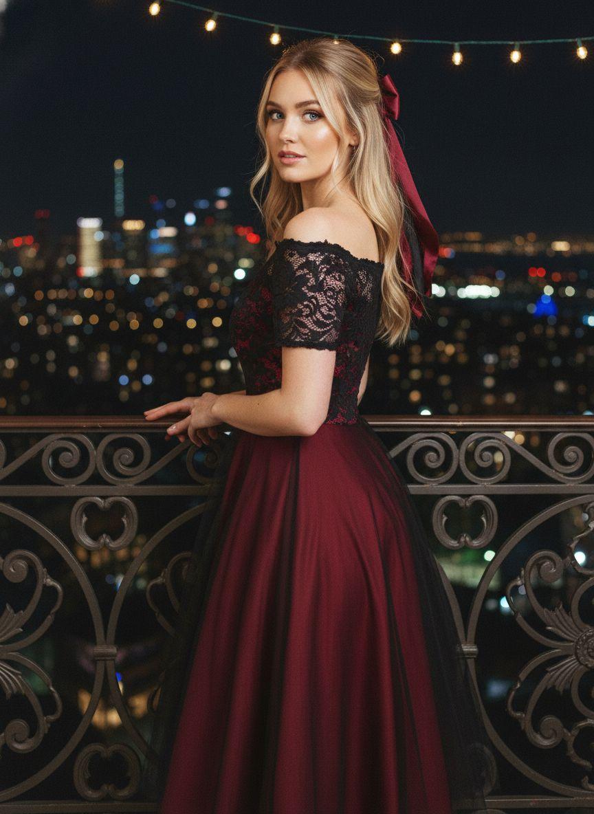 1950S OFF SHOULDER LACE SWING DRESS Formal Womenswear