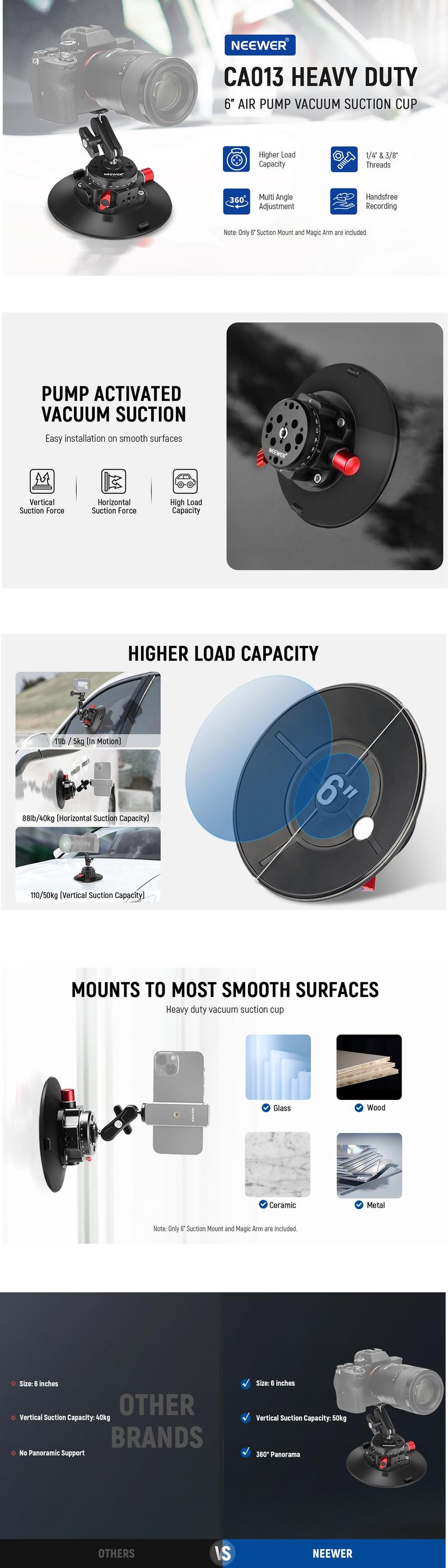 NEEWER CA013 6" Car accessories Camera Phone Suction Mount with Ball Head Magic Arm