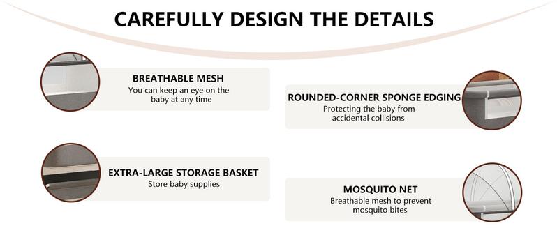 Luxury 3 in 1 Baby Bassinet Bedside Sleeper for Newborn 0–6 Months, Adjustable Height Portable Crib with Wheels & Mosquito Net, Breathable Mesh, Premium Mattress & Storage Basket