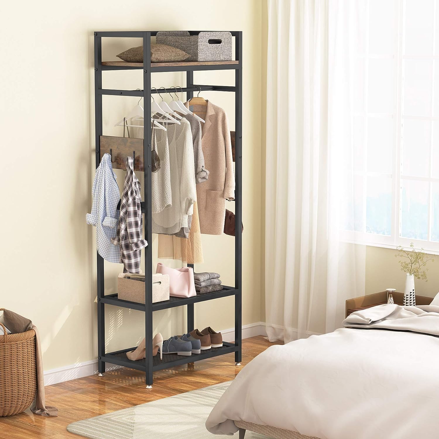 Tribesigns Industrial Small Clothes rack with shelves,freestanding closet organizer hanging closetorganizer Hangable
