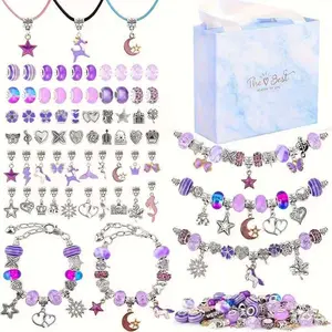 67-piece bracelet/necklace DIY making kit, including beads and pendants for DIY crafting.  Perfect as a birthday gift, Christmas gift, or children's gift. Allows for free design and comes in a beautiful gift box.