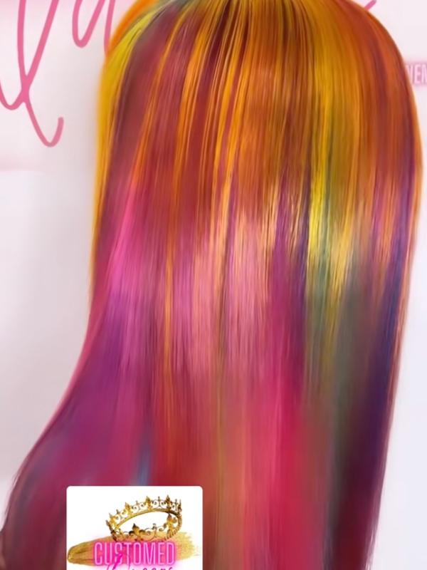 Rainbow Ombre Closure Wig - 20 inches - Customed Queens Co Wig - 100% Virgin Human Hair Wig - Glueless Wig