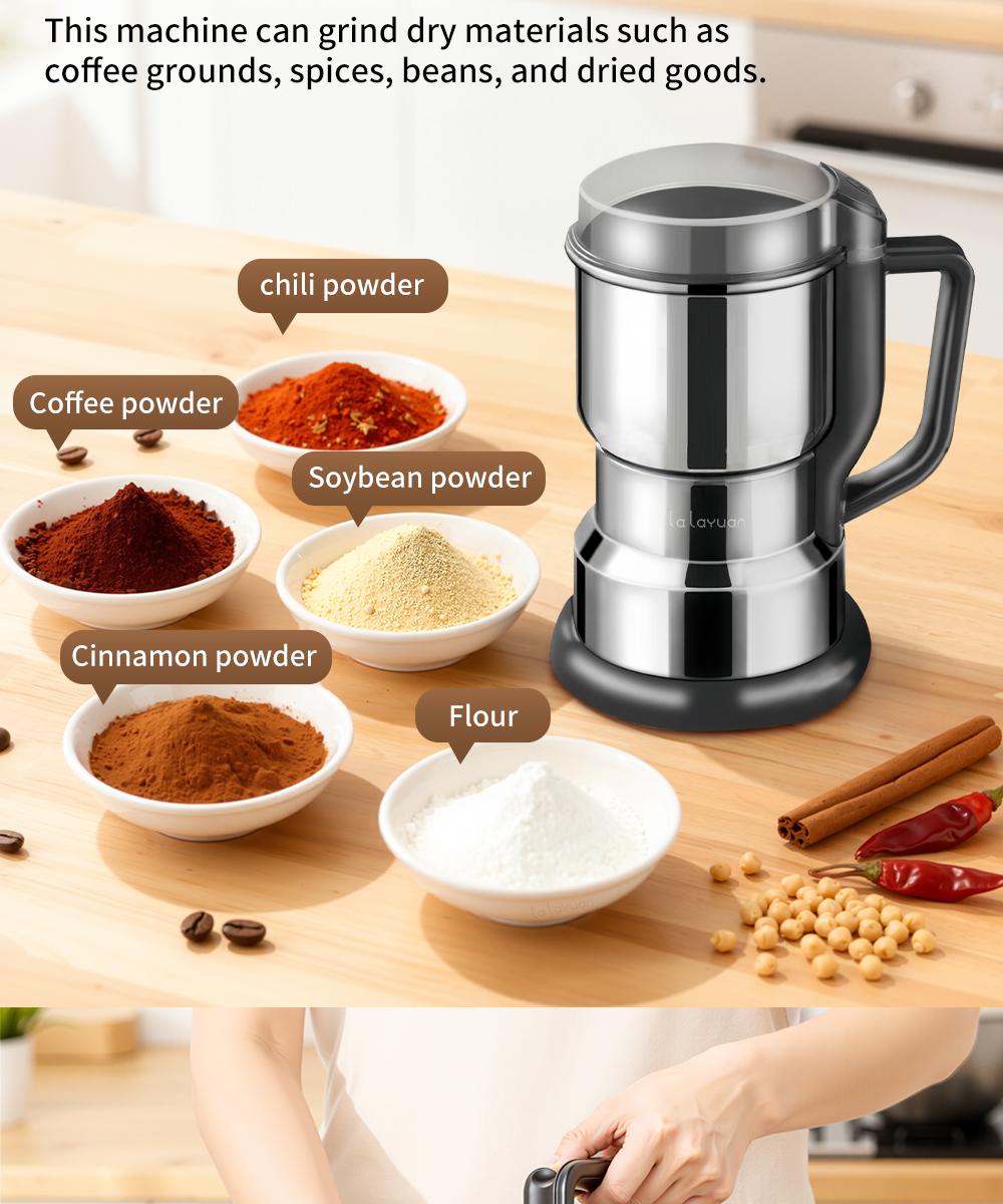 Electric Coffee Grinder Multifunctional Coffee Bean SpiceBeans Vanilla Stainless Steel Mixer 300W High PowerCrusher coffee grinder Electric Coffee Stainless SteelMeasuring Pitcher with Lid Espresso Distribution Tool withStand fast grind