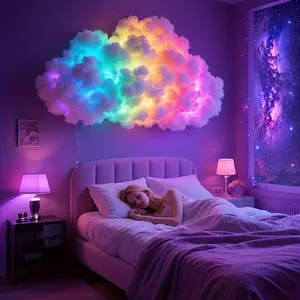 3D Lightning Cloud Light Set - RGB multicoloured LED cloud-shaped light string with rainbow and storm cloud effects. Easy to install, plug-and-play. Suitable for indoor rooms, Christmas, gaming setups (plastic cloud generator).