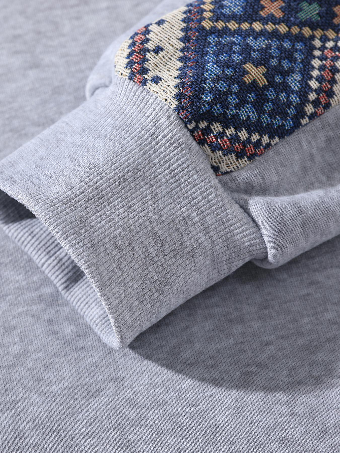 Men's Thick Knit Half-Zip Hoodie with Patchwork Contrast Color Design - Retro Ethnic Style, Fitted Silhouette, Warm & Cozy for Fall Outfits SpringStatements