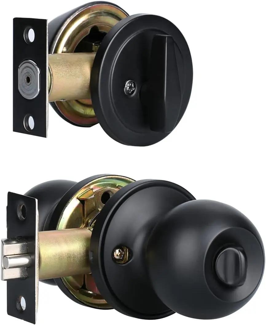 Front Door Lock Set Exterior Door Lock Set with Deadbolt, Single Cylinder Deadbolt Lock and Door Knob Set, Keyed Alike,Matte Black Door Knob and Deadbolt Set(1Pack Set)