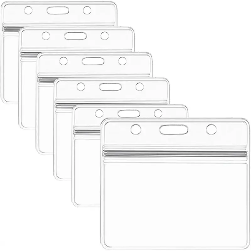 6PCS Clear Waterproof Plastic Badge Holders Office Supplies Dustproof Double Sided Badge for Name Tag Card ID Holders Lanyard or Clips Id Badge Holder With Lanyard