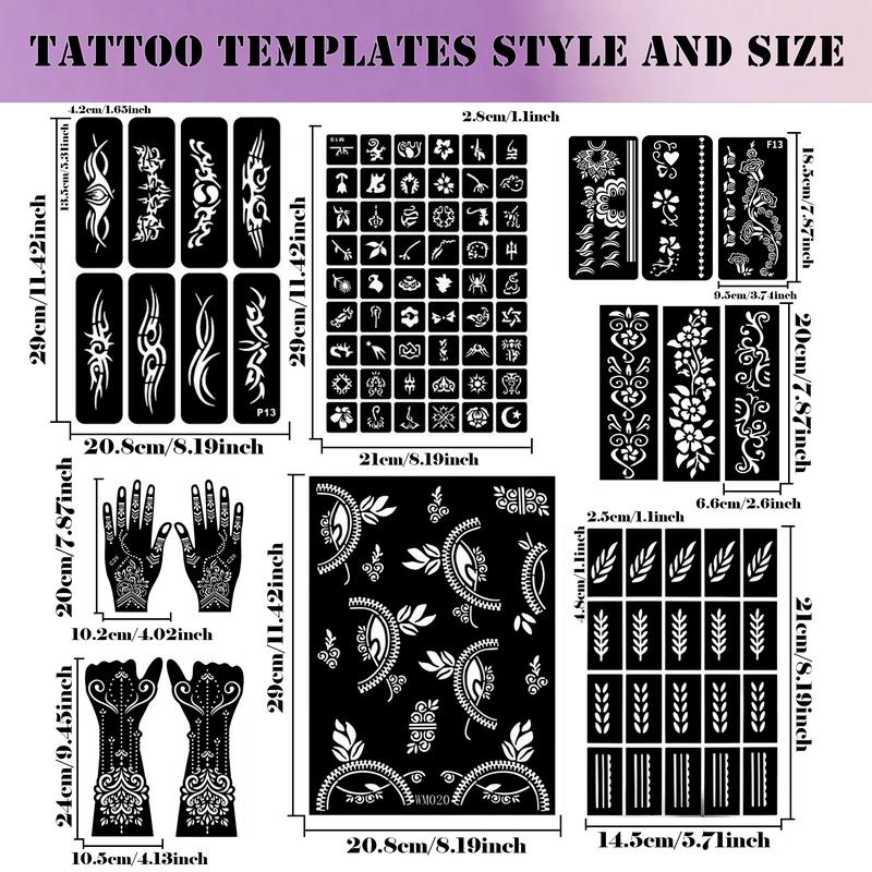 DM Temporary Tattoo Kits 6 Tattoo Cones 133 Stencils Semi Permanent Markers for Women Men Kids DIY Body Makeup Art Party Gifts Long Lasting