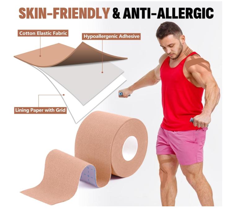 5 Rolls Kinesiology Tape, 2 inch x 16.4 Feet Waterproof Athletic Tape, Uncut Kinetic Tape, Muscle Tape, Sports Tape, Knee Tape for Exercise and Daily Use - Skin Color