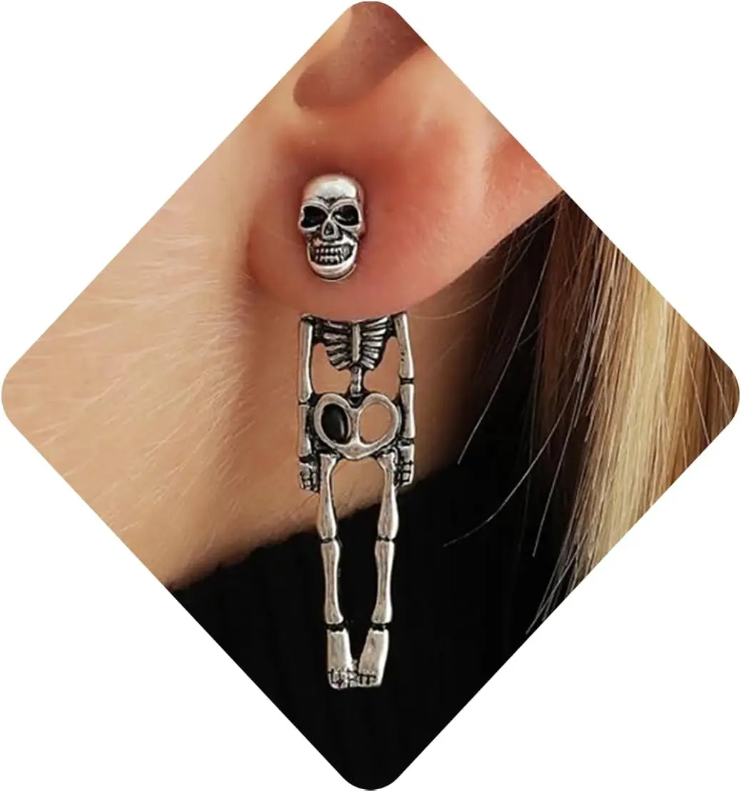 Punk Halloween Earrings for Women, Spooky Skull Skeleton Dangle Earrings for Women,Bloody Knife Drop Earring,Scary Halloween Party Earring for Halloween Accessories