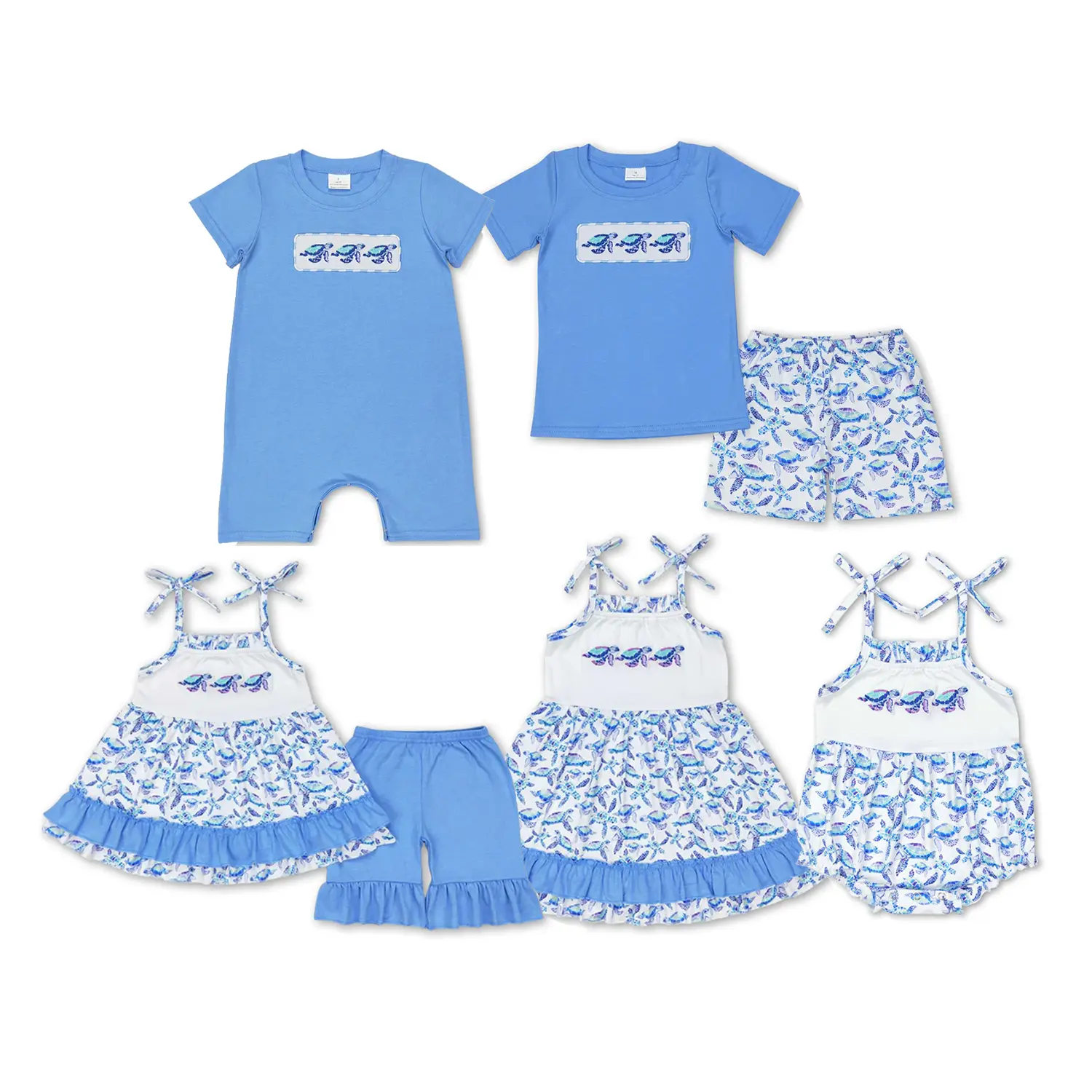 Children's 2-Piece Cotton Set, Casual Turtle Print Summer Clothing with Round Neck for Boys and Girls Casual Play Wear