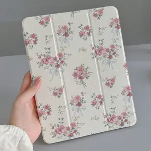 Flower Pattern Case for iPad 2021 Pro 11 Inch Stand Tablet Cover for iPad 9th Gen 10.2 Inch Cartoon Air 5 with Pencil Slot 12.9 Inch Apple 2020 Transparent Anti-Drop Case for iPad 11 Inch M3 / iPad 11 A16 / Air 2 9.7 Inch / 2024 M4 / Air 3 / Air 4 /