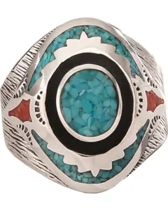 Silver Legends Women's Turquoise And Coral Southwestern Ring - R229atc