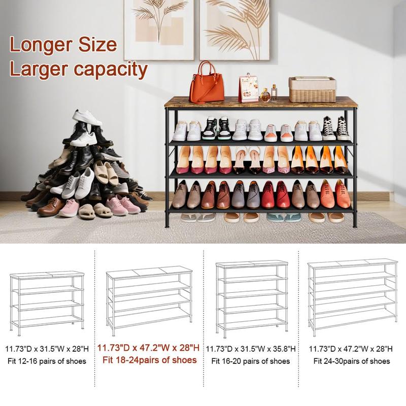 4 Tier 5 Tier 6Tier Metal Shoe Rack Organizer Organizer Shelf with Industrial MDF Board and Layer Fabric for Entryway Closet Bedroom Garage Paint