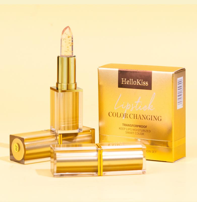 3-Pack Color-Changing Lipstick Set, Waterproof Moisturizing Lip Balm Set, featuring 3 lipsticks with temperature-sensitive color change, floral, and metallic gloss. Ideal for festive parties and seasonal gifting.