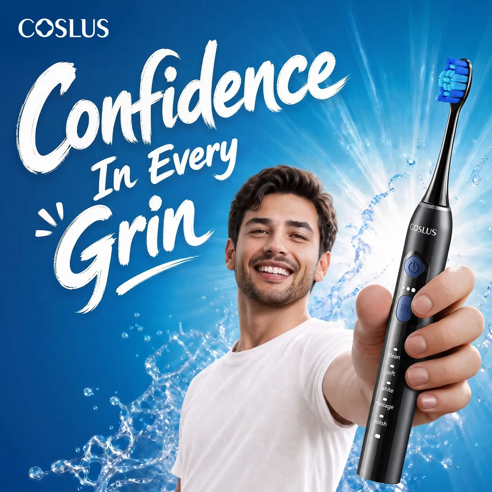 COSLUS C30 Sonic Rechargeable Electric Toothbrush for Adults & Couple: IPX7 Waterproof, 3 Intensities & 5 Modes with 2 Head Types for Gentle/Daily Care/ Cleansing -Ideal for Home, Travel & Personalized Oral Protection backtoschool dorm essentials, Teeth P