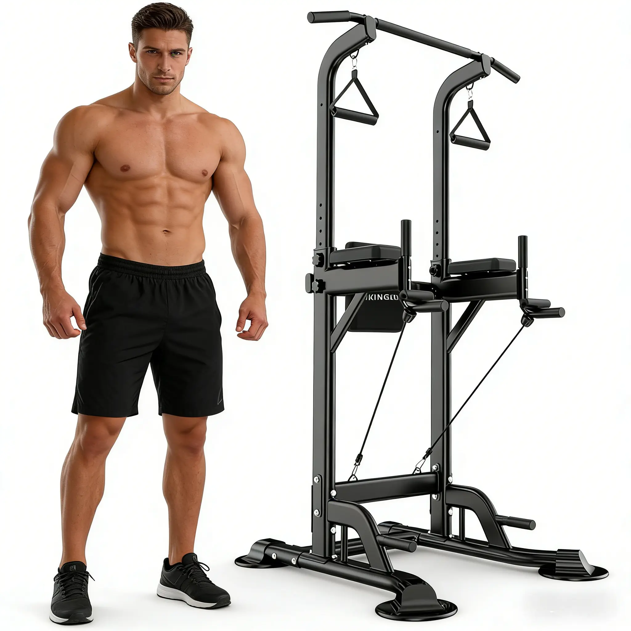 Multifunctional Power Tower, Pull-Up Bar & Dip Station Stand for Home Gym Strength Training, Fitness Exercise Equipment