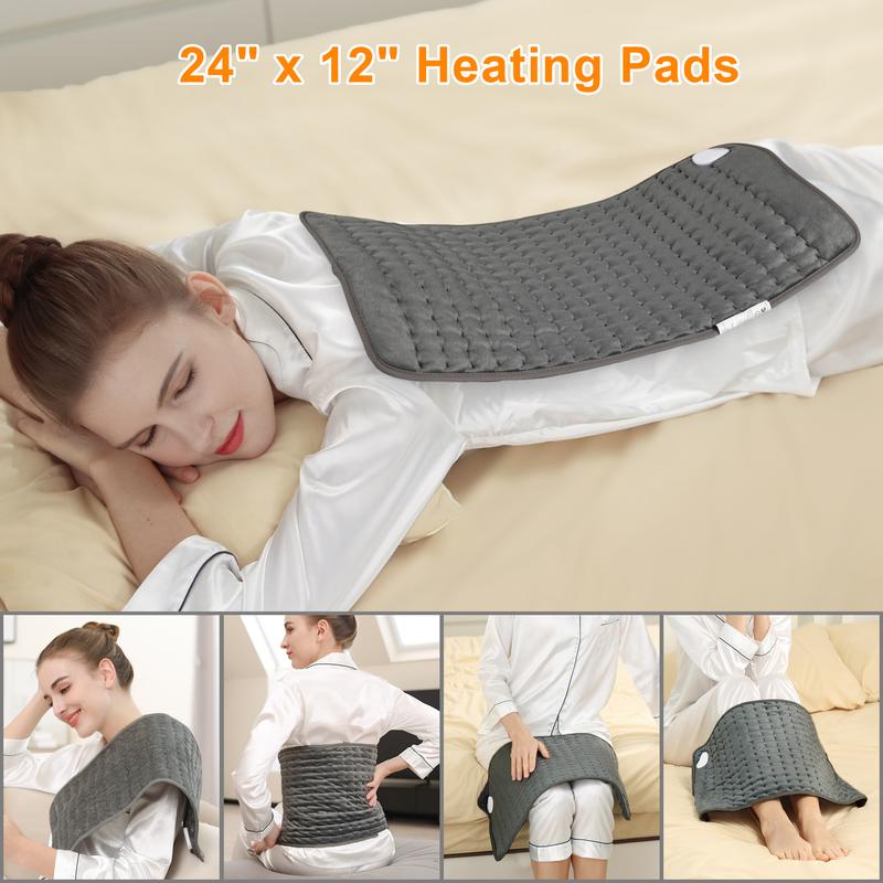 Dark Gray Heating pad, size 40in×20in, 33in×17in, 24in×12in, 6 temperature levels and 4 time settings, portable, back, neck, shoulders and legs heating, machine washable, perfect holiday gift for men, women, parents, Christmas gift