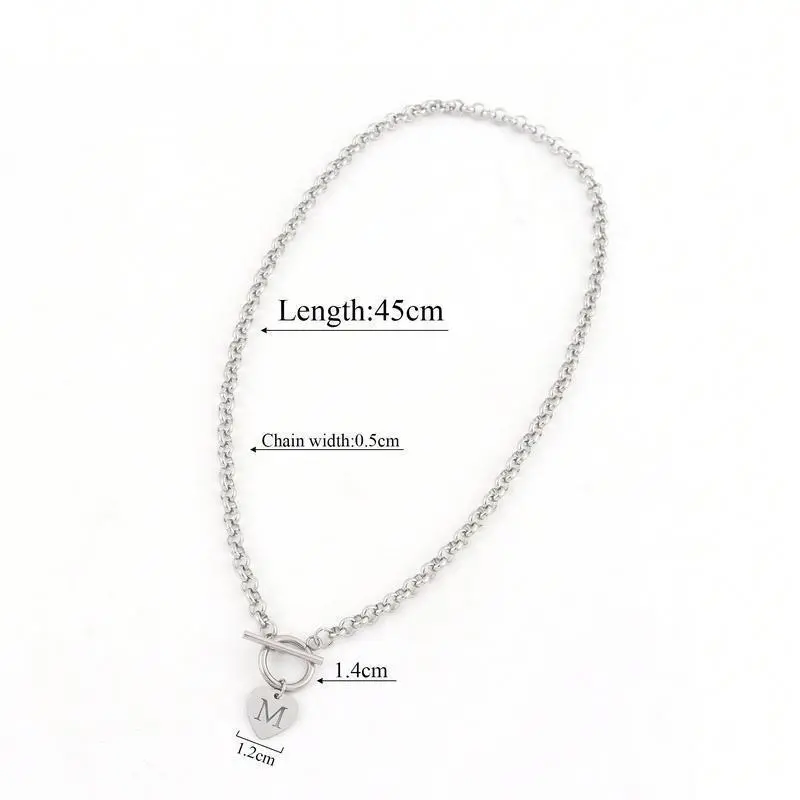 1pc Simple Silver Color Heart Hollow Initial Pendant Toggle Clasps Stainless Steel Chain Necklaces For Women 1pc Simple Silver Color Heart Hollow Initial Pendant Toggle Clasps Stainless Steel Chain Necklaces For Women