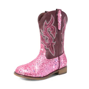DREAM PAIRS Girls Cowgirl Boots Glitter Toddler Cowboy Boots Child Mid Calf Riding Shoes Party Birthday Dress Up for Toddler/Little/Big Kid