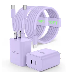 45W Dual Charge Kit, Super Fast Charge USB-C Dual Port Android Phone Charger Type-C Fast Charge Adapter, Including 10ft Type-C Charging Cable, Suitable for Samsung Galaxy S25/S25 Ultra/S25 +/S24 Ultra/S24/S24 +/S23/S22/iPhone 17
