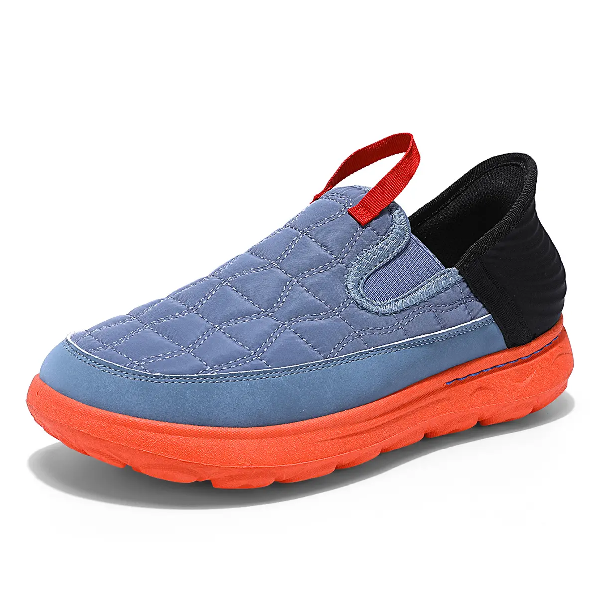 Men’s Quilted Lightweight Slip-On Walking Footwear - Color Block Padded Nylon Upper, Soft Cushioned Bubble Sole, Anti-Slip Grip, Shock-Absorbing, Breathable Mesh Interior, Water Resistant, Convertible Stretch Ripple Mens Shoes for Road Trips, Daily Use, W