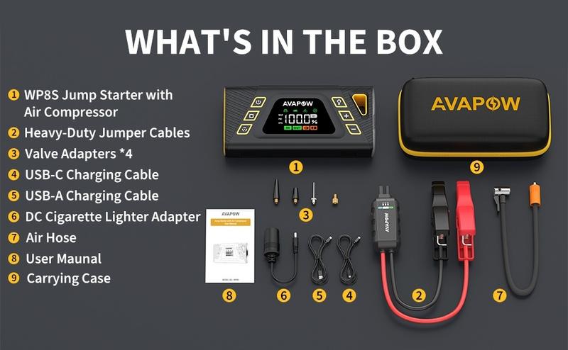 AVAPOW 150PSI 6000A Jump Starter with Air Compressor,Car Battery Jump Starter (for All Gas/10L Diesel),12V Jump Box with LCD Display,Lights,Mother‘s Day,Auto,dealsforyoudays