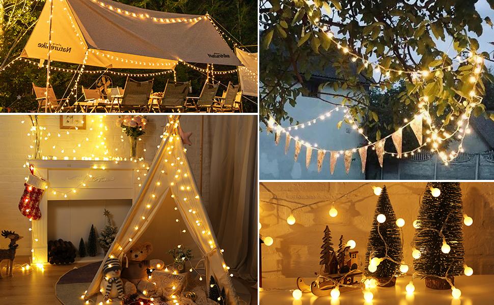 Minetom Globe String Lights, 33 Feet 100 Led Fairy Lights Plug in, 8 Modes with Remote Mini Globe Lights for Indoor Outdoor Bedroom Party Wedding Garden Christmas Tree Decor, Warm White