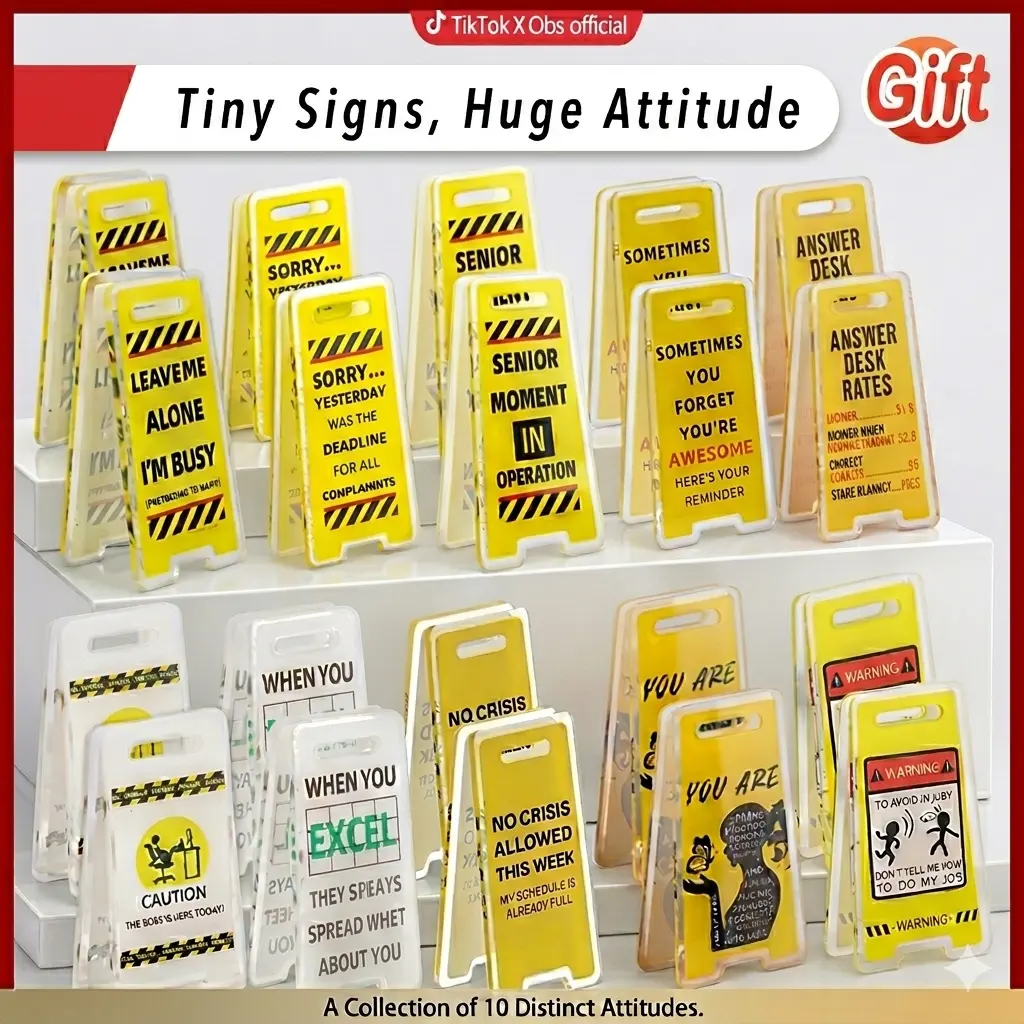 10Pcs Funny Desk Warning Signs - Mood Tracker & Office Prank Stickers | Hilarious Coworker Gag Gifts | Waterproof Meme Decals for Cubicle Decor, Teacher Classroom & Home Office
