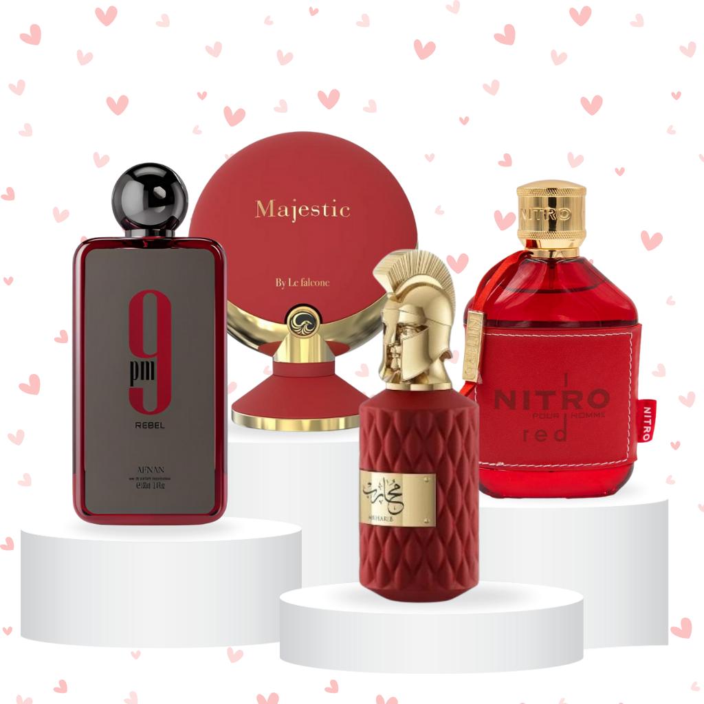 Oudlash's Valentines Day Bundle | Majestic Women + Muharib + Nitro Red + 9pm Rebel | Eau De Parfum | Unisex Fragrance | 85 - 100 ML | Cedarwood - Patchouli & Vetiver