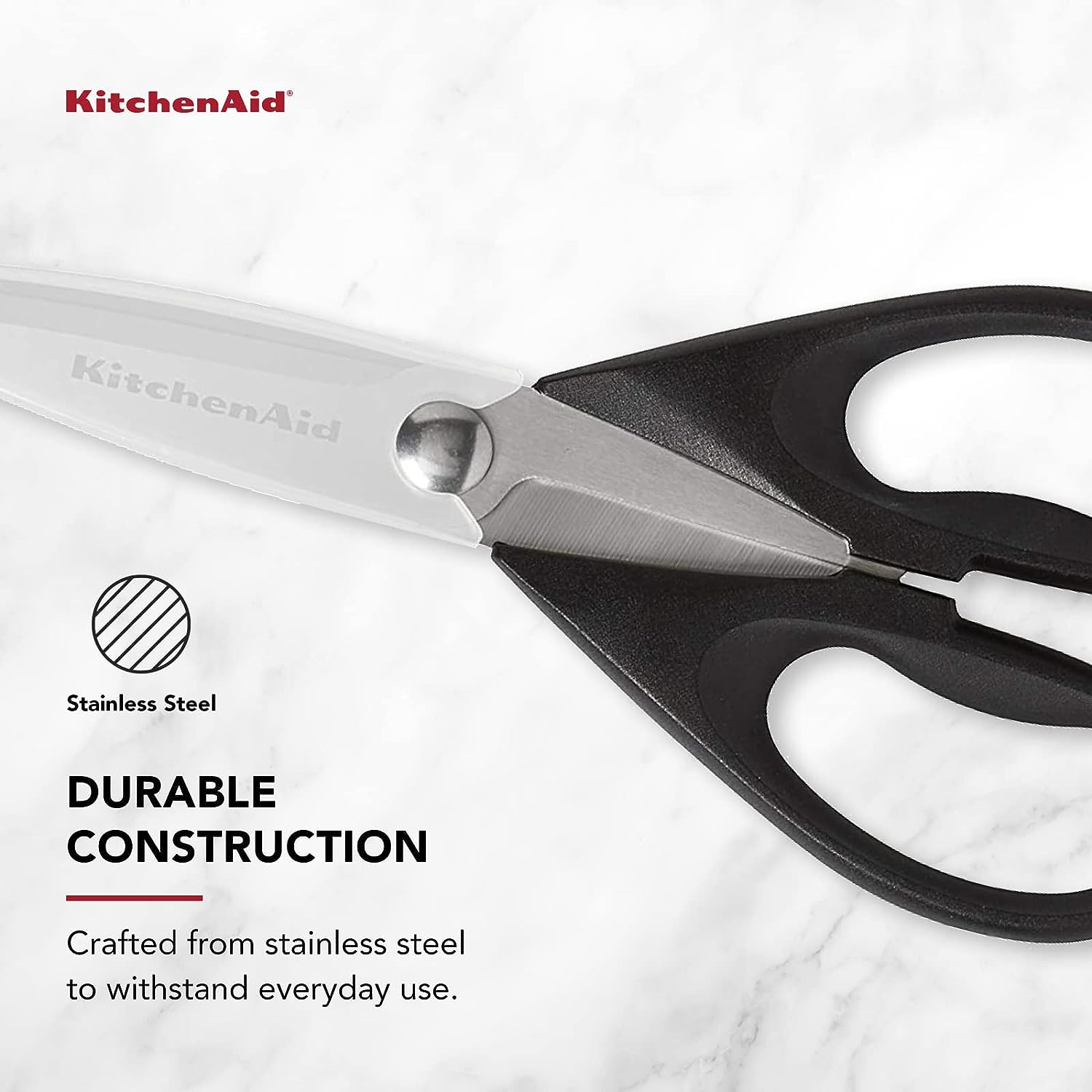 KitchenAid All Purpose Kitchen Shears with Protective Sheath for Everyday use, Dishwasher Safe Stainless Steel Scissors with Comfort Grip, 8.72-Inch, Black Blade Handles Meat Utensil
