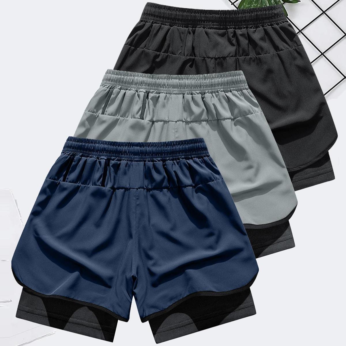 Men's Letter & Bull Head Print 2 in 1 Double Layer Drawstring Waist Gym & Casual Shorts, Regular Fit Comfortable Breathable Quick Drying Anti Exposure Pocket Shorts for Gym Workout, Running & Daily Wear, Men's Bottoms for Summer