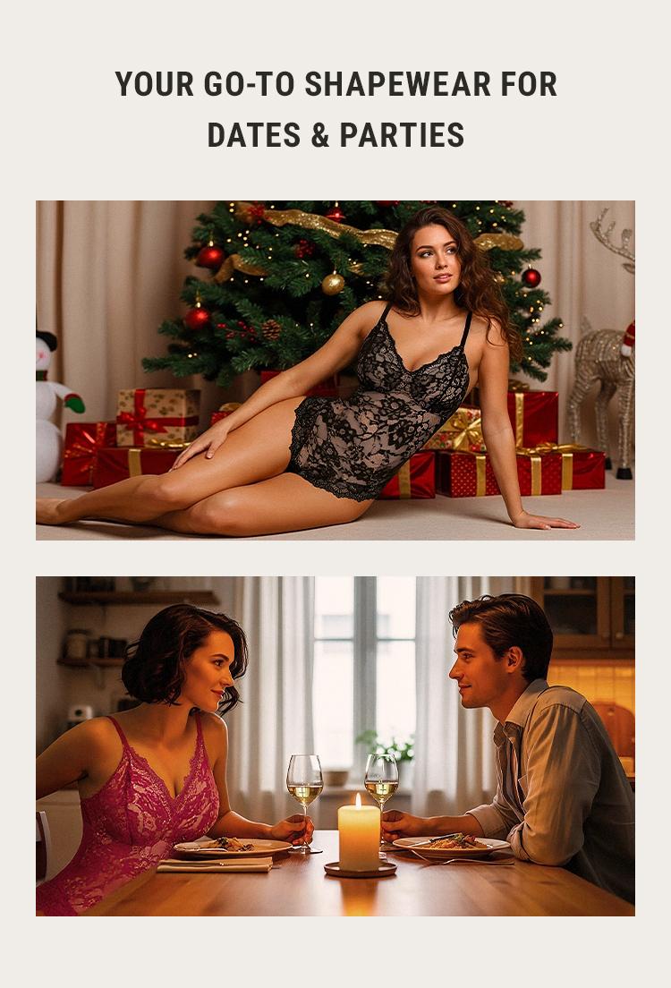 FeelinGirl Sexy Lace Bodysuits Shapewear for Womenswear Mesh Nylon Clothing Seamless Underwear Womenswear Tops Valentine's Day Gift  Springtok SpringStatements