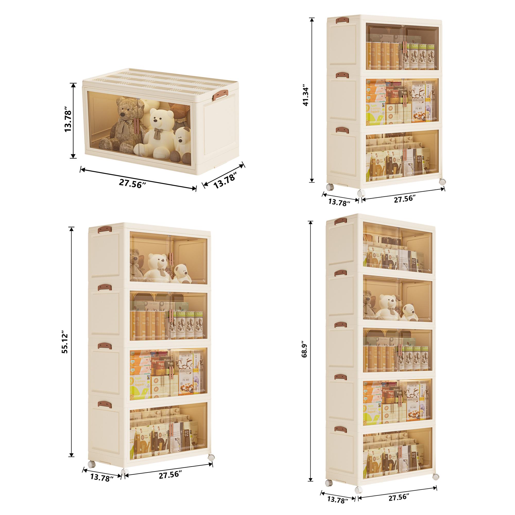 Large Foldable Plastic Storage Bin with Lockable Wheels, Stackable Organizer with Lid and Magnetic Front Door for Home Storage and Closet Organization Divided Compartments storage organization
