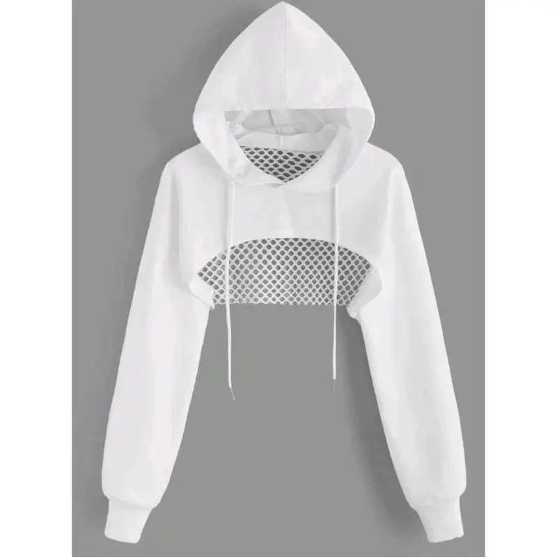 Women's Super Crop Hoodie Sweatshirt, Long Sleeve Hollow Out Athleisure Top with Drop Shoulder & Drawstring, Athleisure Activewear, Fitness Athletic Streetwear, Croppedfit Sweatshirts, Exercise Activewear, Athleisure Clothes