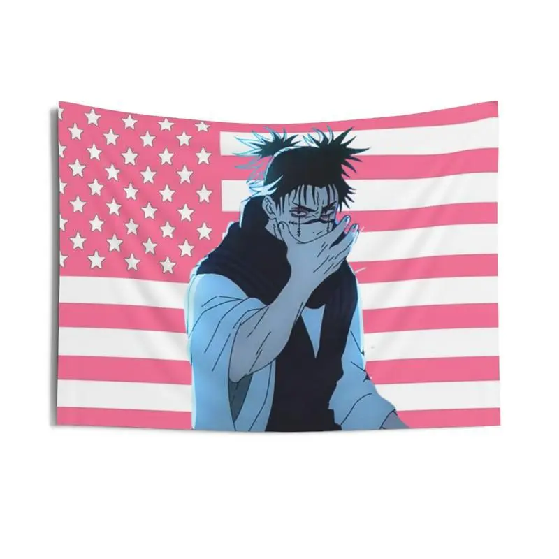Pink Anime Choso Print Cotton-Linen Tapestry - JJK Whimsical Room Decor, Fantasy Aesthetic Anime Room Decor, Hand-Wash Bedroom Items for Bedrooms & Outdoors Home Supply