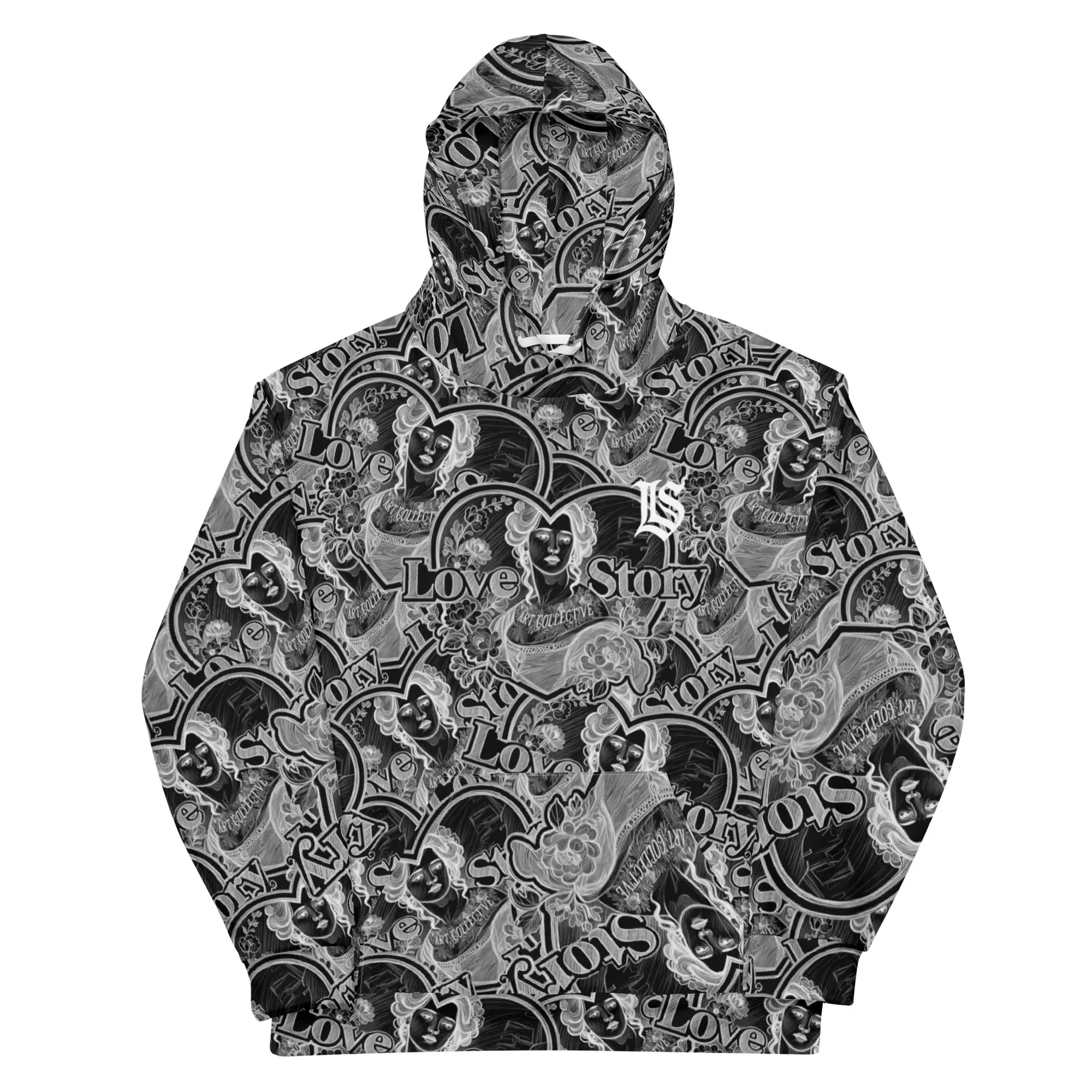 Black Love Story All-Over Cotton Hoodie