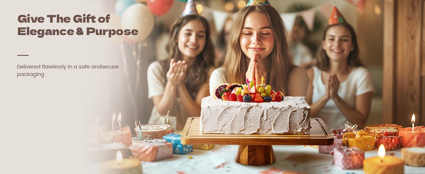 【NewYear2026】Acacia Wood Cake Stand 2in1 with Plastic Lid & Bowl-Square Cake Display Stand for Dessert/Fruit/Cheese/Chips/Donut-Organiser,Valentine’s Day Gift