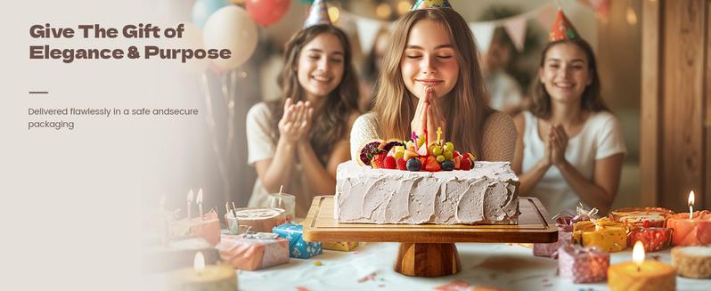 【NewYear2026】Acacia Wood Cake Stand 2in1 with Plastic Lid & Bowl-Square Cake Display Stand for Dessert/Fruit/Cheese/Chips/Donut-Organiser,Valentine’s Day Gift